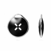 Black circular smart key fob with a white X-shaped button design, featuring a keyring loop at the top.